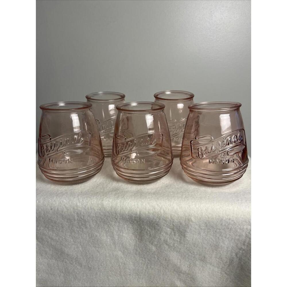 Orginal Mason Wine Glasses Set Of 5 Pink Glass 5” Tall